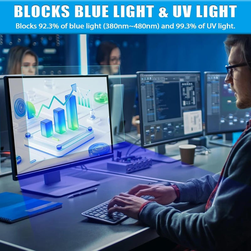 pys 2-Pack 27 Inch Blue Light Screen Protector for Monitor – 16:9 Removable Anti-Blue Light Filter, Eye Strain Relief, UV Protection Film for Computer Monitors - Image 4